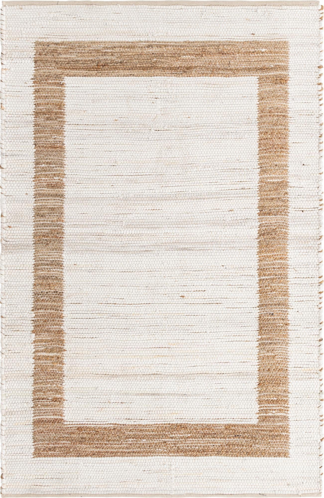 Unique Loom Chindi Jute Collection Area Rug (5' 1" x 8' Rectangle White and Natural/Natural)