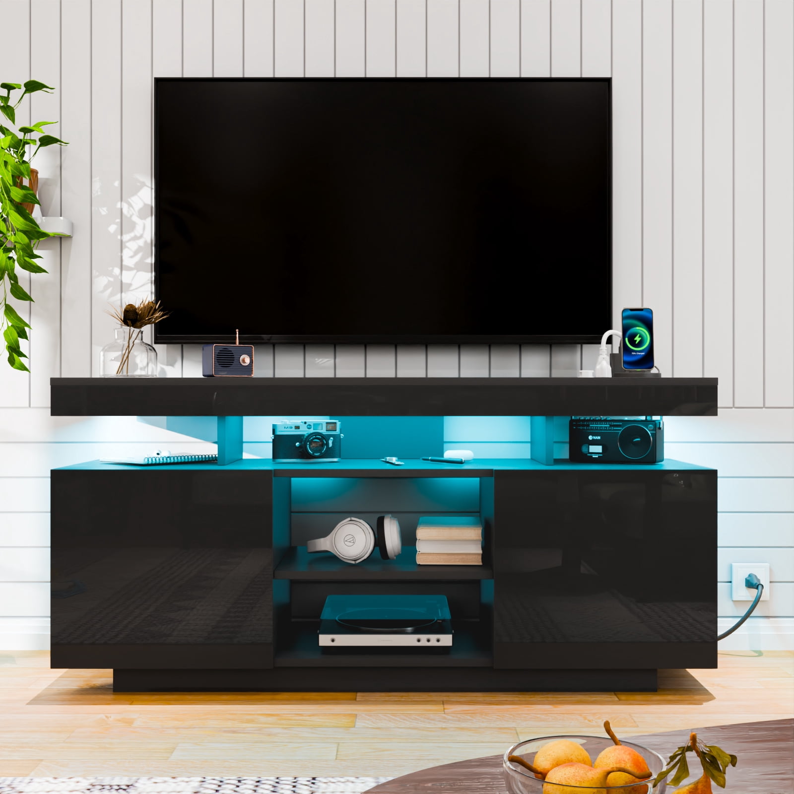 TV Stand with LED Lights for TVs up to 55 Inch TV Console Storage Cabinet Entertainment Center
