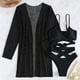 thumbnail image 4 of Conjunto de bikini de 3 piezas para mujer Conjunto de traje de baño de bikini dividido de cintura alta con cubierta de malla erógena de moda Negro S, 4 of 8