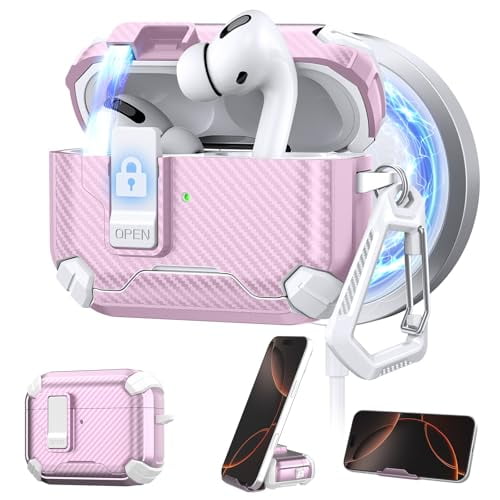 Funda Rígida para AirPods Pro 3 2025 con Cierre Automático Magnético Soporte Integrado y Compatibilidad MagSafe Kit de Accesorios Completo Blanco Carbón Rosa