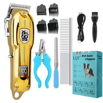 LQT Pet Hair Clippers Cordless, Dog Grooming Kit with 4 Guard Combs & Nail Trimmer Gold