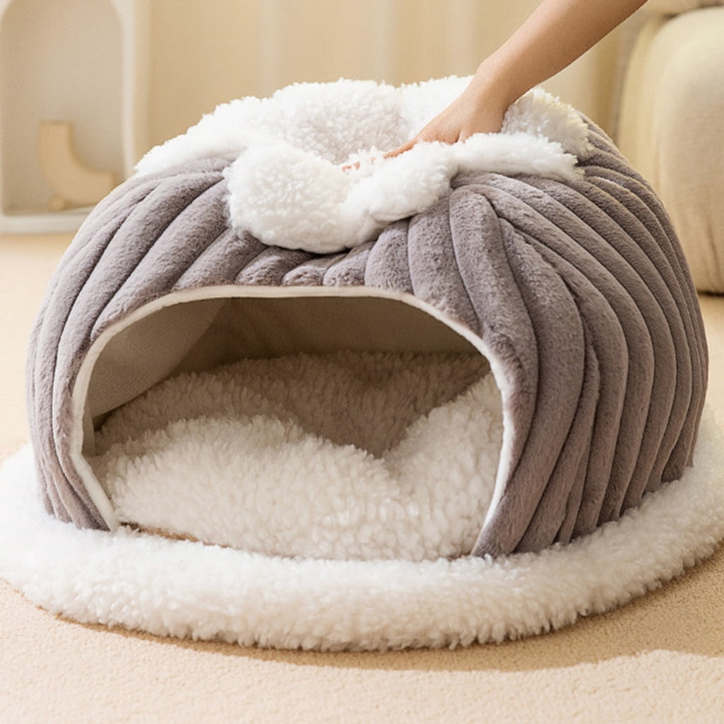 Necvior Cat Bed Deep Sleeping Bed Winter House Cute Pumpkin Shape Enclosed Pet Tent