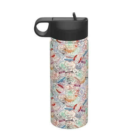 

Susaid Passport Stamp Print 18oz Sports Insulated Kettle Stainless Steel Water Bottle For Running Hiking Cycling Climbing