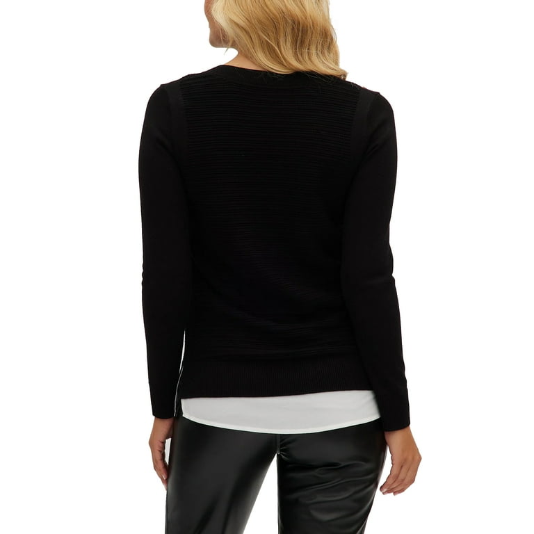 Hilary Radley Women s V Neck Layered 2fer Sweater Black Large