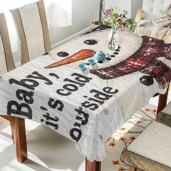 BZSMCE Square Tablecloth Adorable Smiled Snowman Pattern Pattern Tableclothes