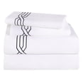 thumbnail image 2 of Superior Egyptian Cotton 1200 TC Embroidered White/Navy Blue Sheet Set, Queen, 2 of 13