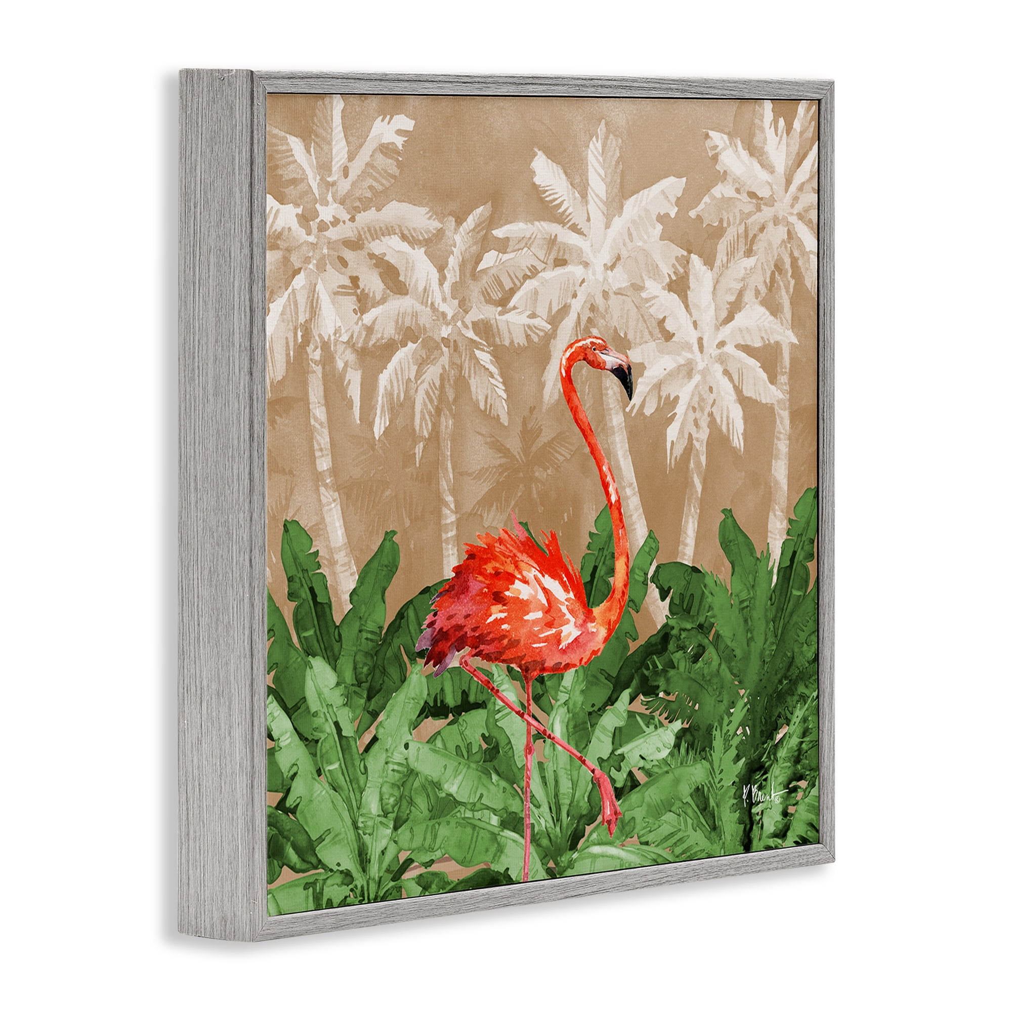 Stupell Industries Jungle Life Flamingo Animals & Insects Painting Gray Framed Art Print Wall Art, 12 x 12