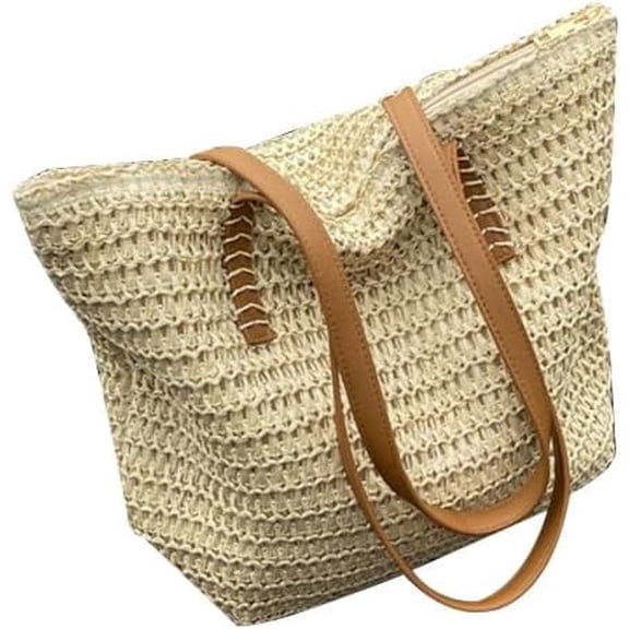 Boho Handwoven Straw Tote Bag for Women, Large Beach Shoulder Handbag for Summer Vacation