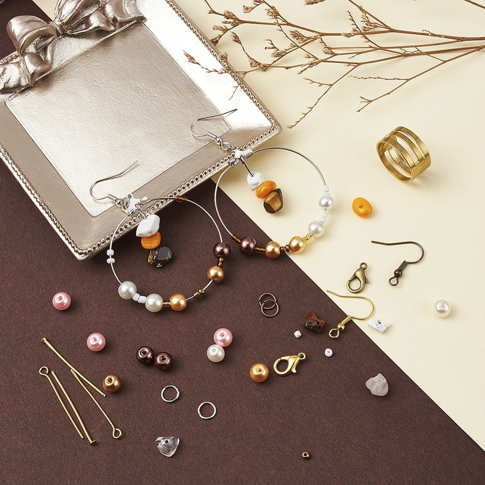 1set Earring Making Kits Including Chip Beads Glass Seed Beads Shell Beads Iron Earring Hook & Jump Ring & Pin & End Chain Alloy Clasps Brass Rings Plastic Ear Nuts Pliers Thread Beads: about 75g/set