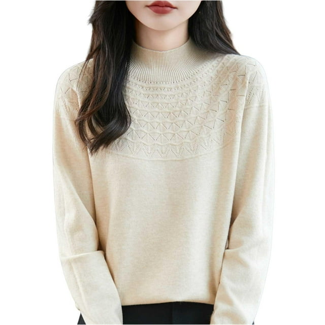 HongQid Chandails Femme Automne Hiver Chaud Doux Tricoté Ample Chandail Col Roulé Manches Longues