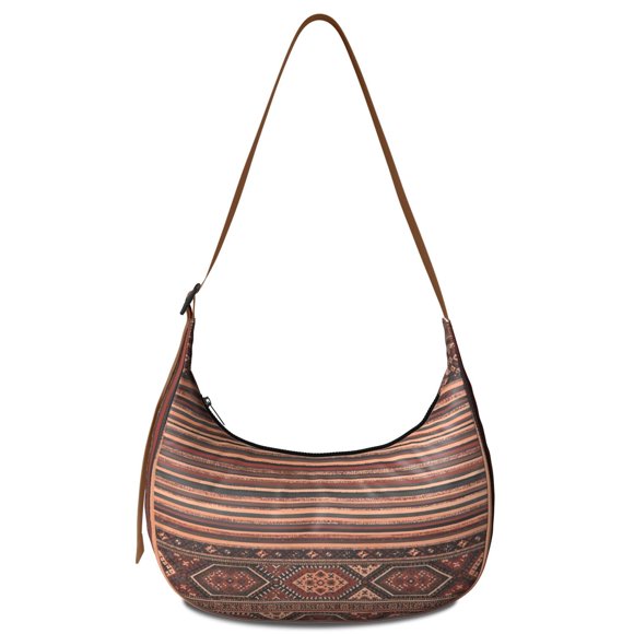 Sac Bandoulière Rétro Boho Chic pour Femmes Petit Sac à Main en Velours Côtelé Abstrait Géométrique Croissant Sac à Raviolis Sangle Réglable pour Voyage Travail