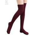 thumbnail image 2 of Gustave 2 Pairs Extra Long Cotton Thigh High Socks, Winter Warm Over the Knee High Boot Stockings Leg Warmers for Women Girl "Wine Red", 2 of 9