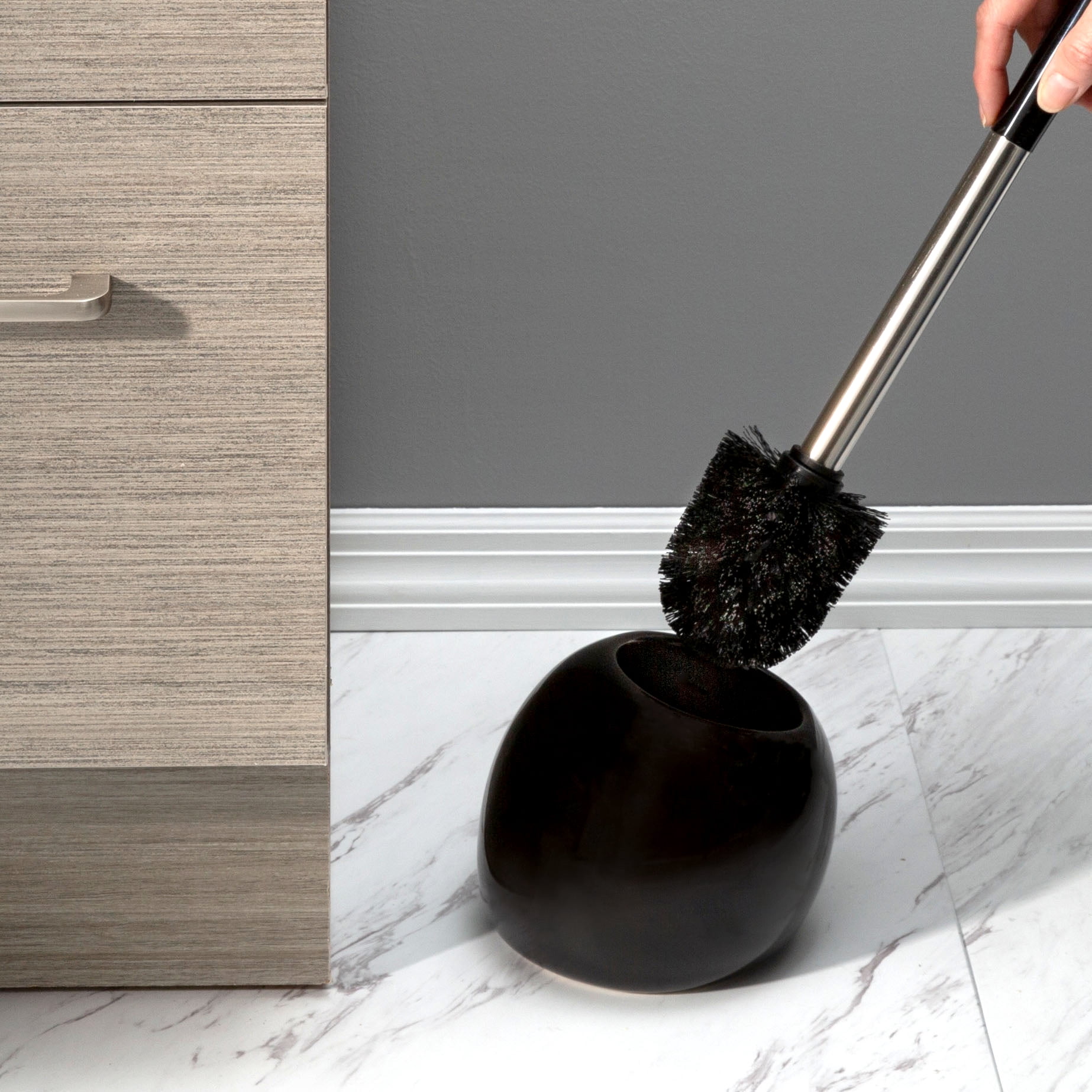 Bath Bliss 2 Pack Ceramic Dome Toilet Brush & Holder in Black