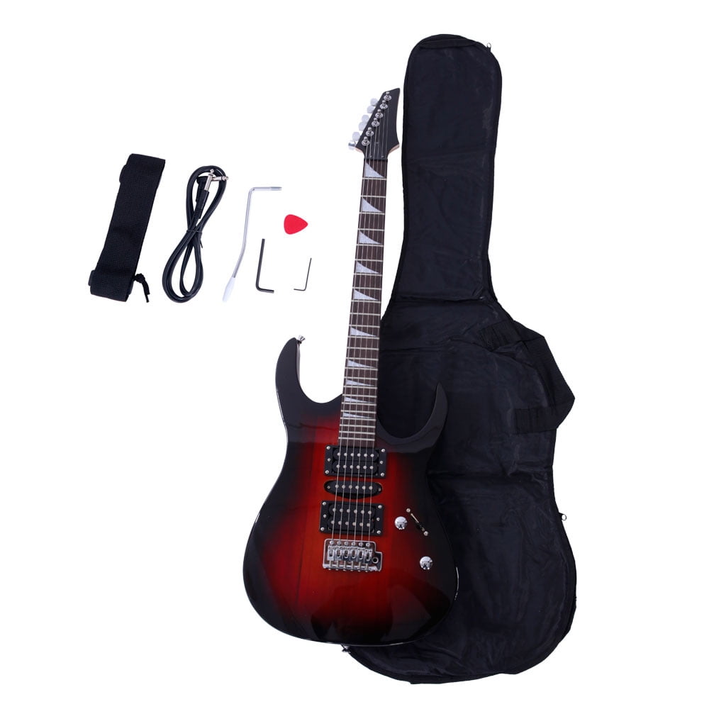 Private Jungle Novice Entry Level 170 Electric Guitar HSH Pickup Bag Strap Paddle Rocker Cable Wrench Tool,Sunset Color
