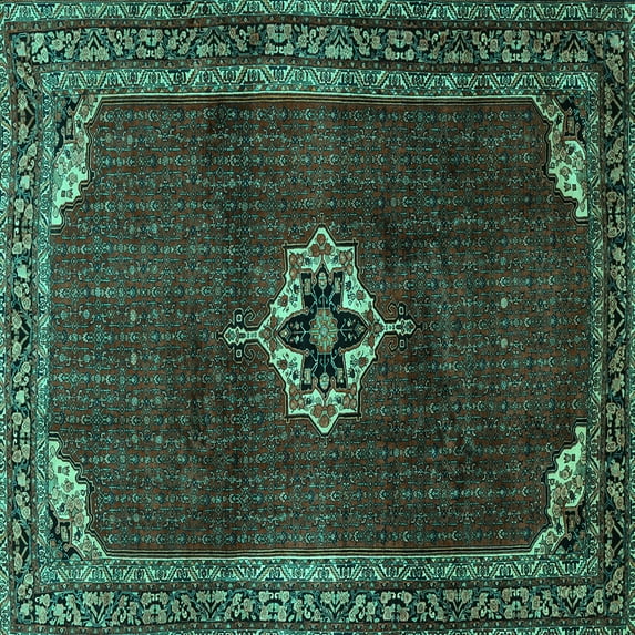 Ahgly Company Machine Washable Indoor Square Persian Turquoise Blue Traditional Area Rugs, 3' Square