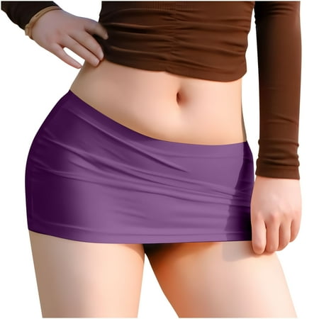 Mrat Mini Skirt Mini Skirts for Womens Solid Color Summer Bag Butt Skirt Hot Girl Half Body Short Skirt Maxi Skirt with Pockets S-30 Purple One Size