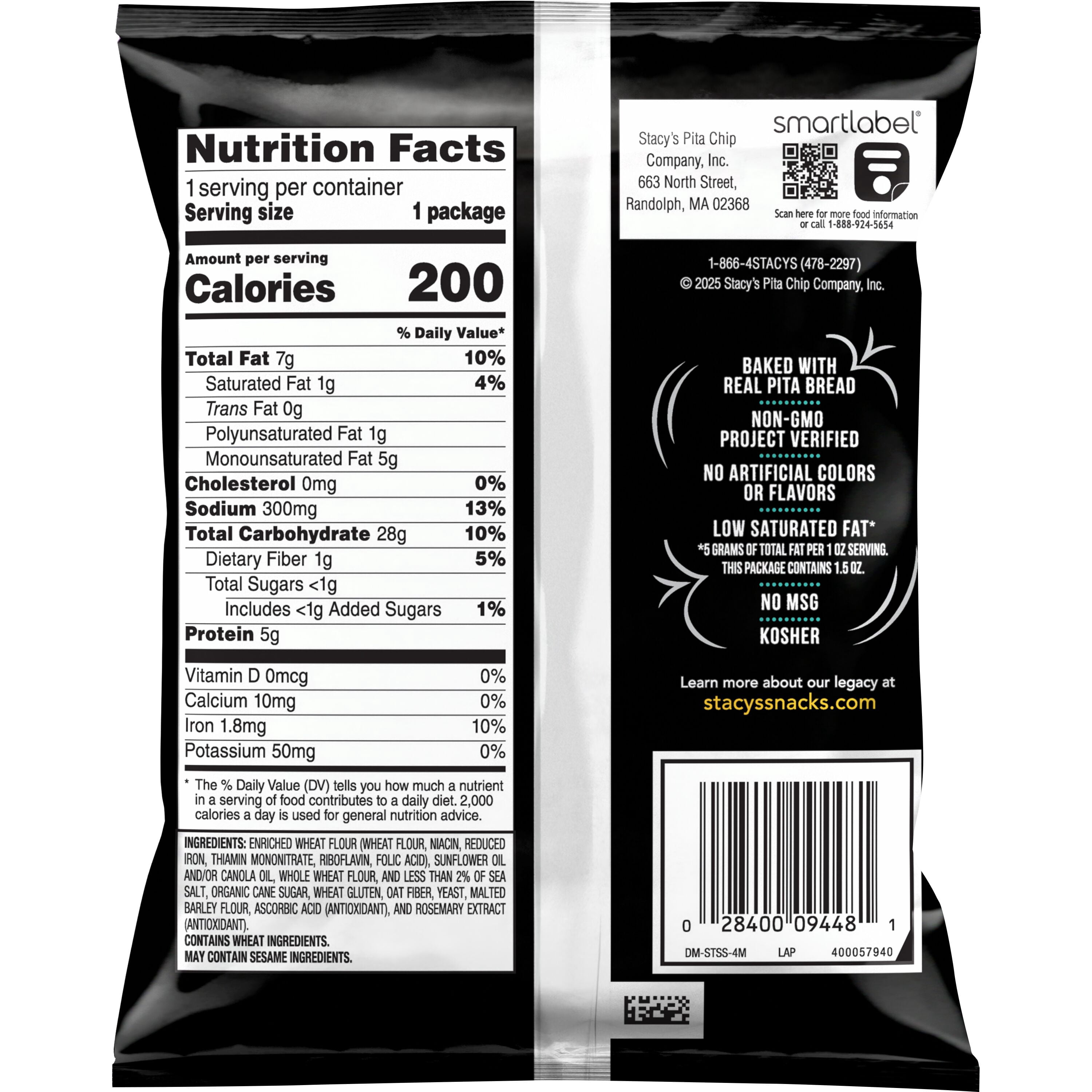 (5 pack) Stacy's No Artificial Colors or Flavors Sea Salt Pita Chips Bag, 1.5 oz