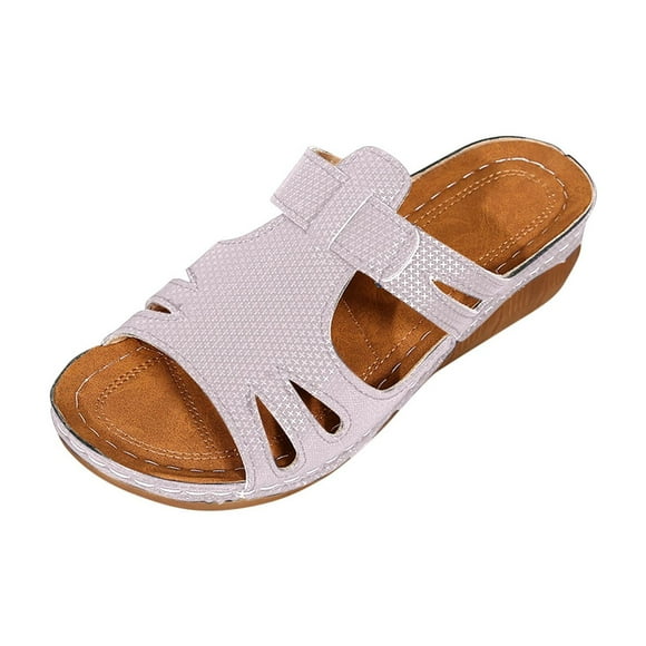 Hopeusnice Slippers for Women Trendy Non-Slip PU Materials Summer Shoes Wedge Heel Breathable Open Toe Sandals Women's Slippers Soft Slip-Resistant Walking Shoes Pink 39