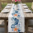 thumbnail image 4 of Summer Coastal Table Runner 90 Inches, Sea Ocean Starfish Shells Coral Conch Wood Gray Bed Runner Dresser Scarves Tabletop for Indoor Outdoor Parties/Ceremony/Banquet, 13" x 90", 4 of 9