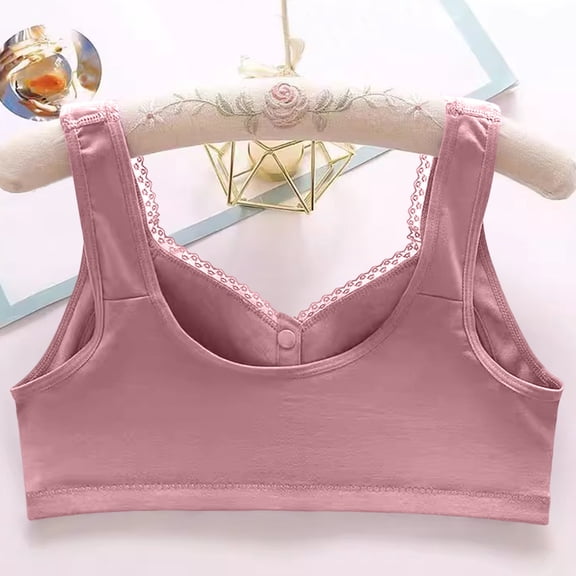 Daisy Bras for Older Women, Comfortable Convenient Front Close Button Cotton Bras for Older Women No Underwire Pink 44