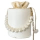 thumbnail image 3 of Cartera de piel sintética blanca para citas nocturnas con cierre de cordón, estilo retro chic, con cadena de perlas, 3 of 8
