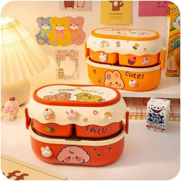 Danceemangoo Bento Box for Girls, 1700ml Large Stackable Bento Lunch Box with Cutlery & Handle, Portable Lunch Container Meet All You On-The-Go Needs