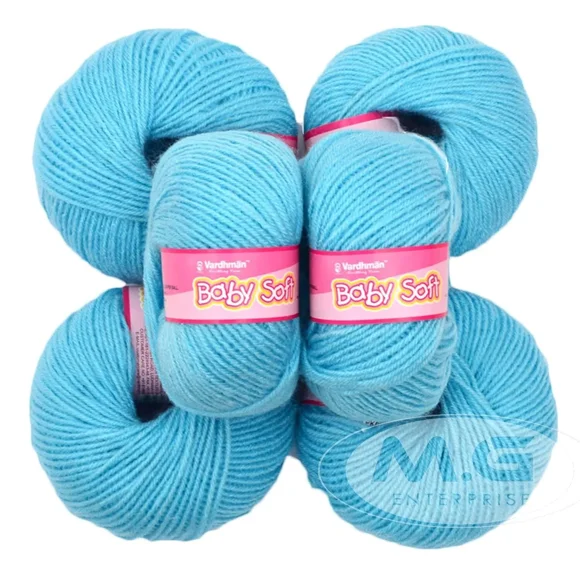 Vardhman Kintting Yarn 100% Acrylic Wool Sky Blue (6 pc) Baby Soft 4 ply Wool