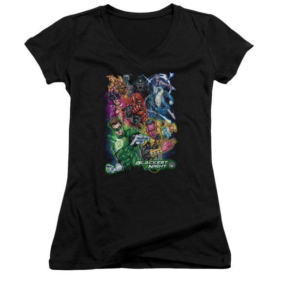 Green Lantern Blackest Group Junior Women's V-Neck T-Shirt Black