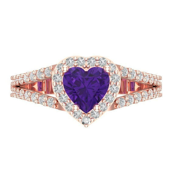 Halo Engagement Ring for Women - 1.49ct Natural Amethyst in 18K Rose Gold Promise Ring