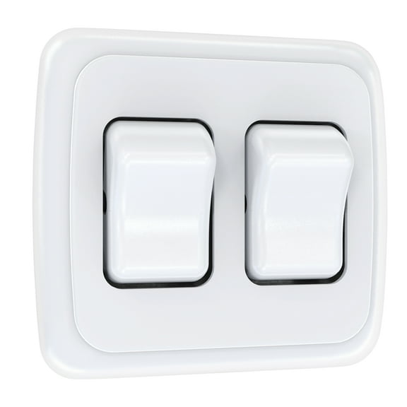 Leisure LED Contemporary Double SPST On-Off Switch with Bezel, 12-Volt, for RV, Trailer, Camper (White)