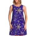 thumbnail image 1 of Balery blue purple Snowflake Vestidos de verano para mujer con estampado: vestido holgado sin mangas, vestido playero informal y cómodo para días calurosos., 1 of 7