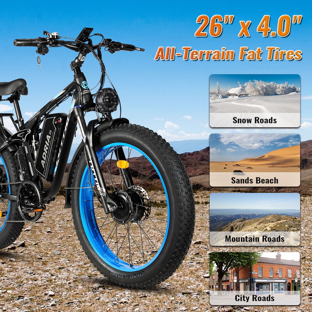 TUTTIO Dual Motor Electric Mountain Bike for Adults Teen, 26" Fat Tire Off-road E-Bike for All Terrain with 52V 25Ah Removable Battery, Max 46mph & Range 100miles, 210Nm High torque - UL 2849