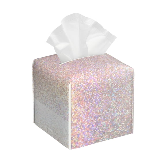 Kdxio Glitter Light Pearl Print Tissue Box Cover,Square Decorative PU Leather Facial Paper Case Organizer Holder Dispenser for Bathroom,Night Stands,Desk,Car 5.2''X5.2''X5.2''