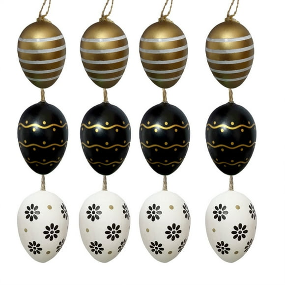 Bolsas de Regalo Negras Y Doradas 12 Paquetes de Huevos de Pascua de 6 cm Colgantes, Decoraciones de Plástico para Bolsas de Plástico de Cesta de Pascua, Premios de Fiesta Y Cazas