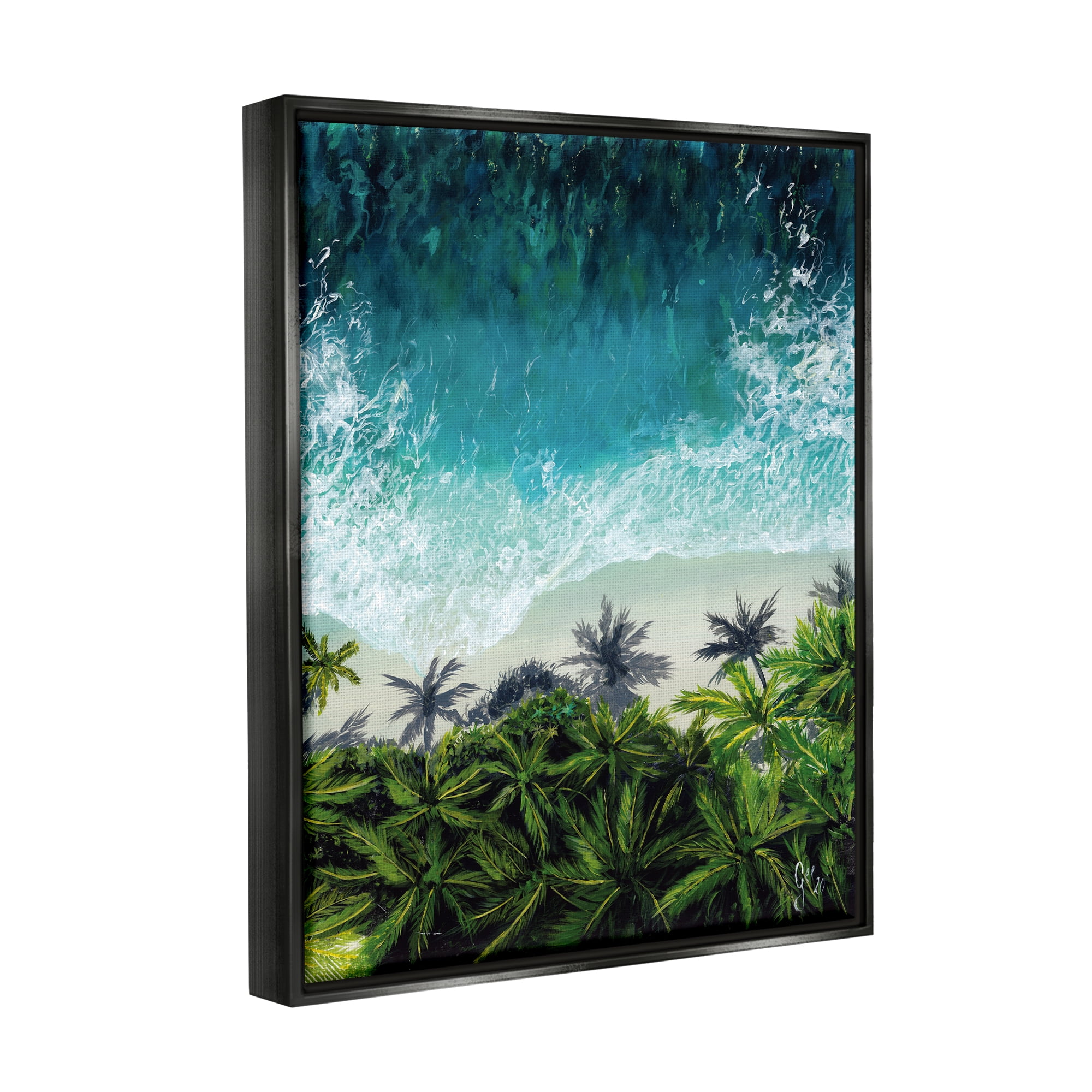 Stupell Industries Aerial View Tropical Beach Nature Painting Black Floater Framed Art Print Wall Art, 25 x 31