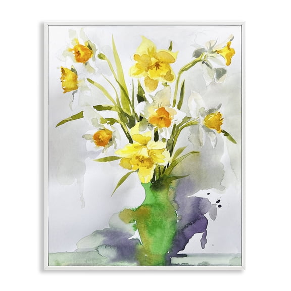 Stupell Industries Eclectic Modern Daffodils Vase White Framed Giclee Art, 11 x 14, by Claudia Bianchi