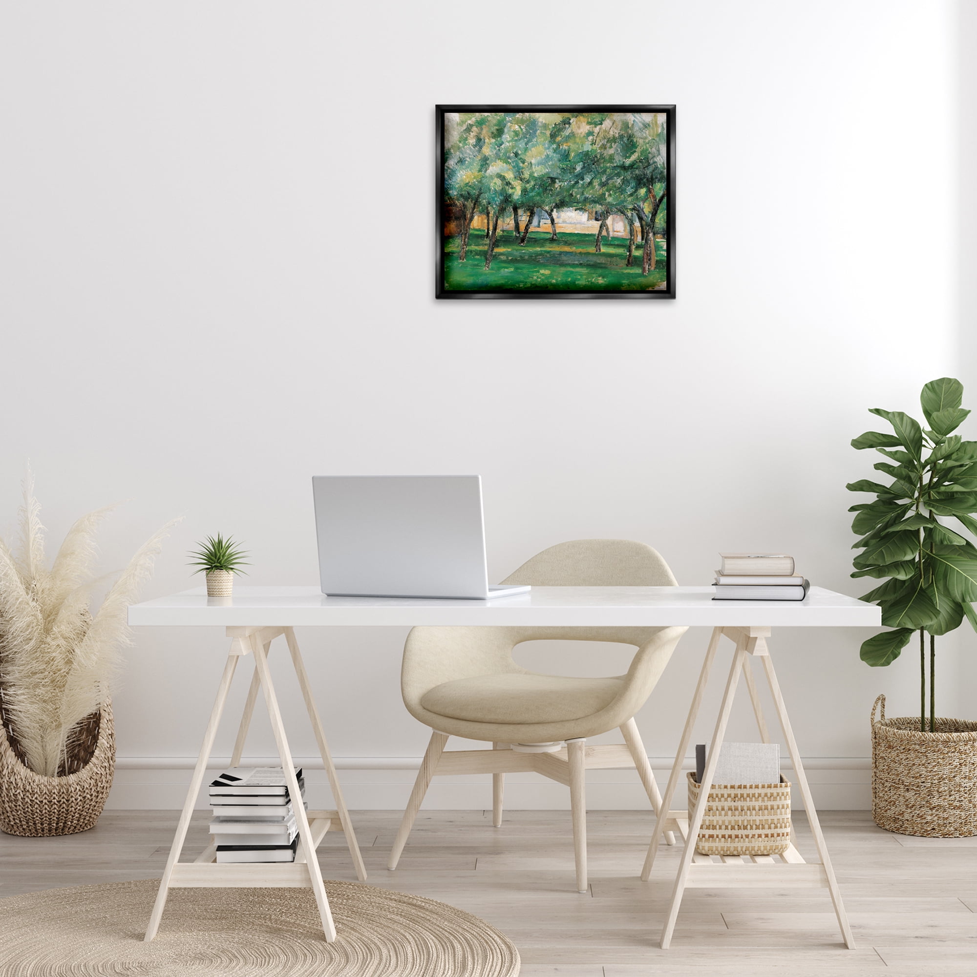 Stupell Industries Classic Cezanne Farm in Normandy Landscape & Nature Painting Black Floater Framed Canvas Art Print Wall Art, 21 x 17