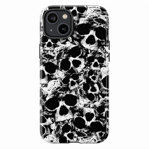 Black & White Skull Touch Phone Case for iPhone 16 15 14 13 12 11 Pro Plus Mini, Grunge Punk Horror Aesthetic, Dual Layer Protective Halloween Phone Cover, Gift for Goth & Alt Style Fans