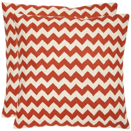 Safavieh SAFAVIEH Zig-Zag 18-inch Embroidered Orange Decorative Pillows (Set of 2)Setof2-Polyester-1 6 x1 6 Square-Accent With a fresh  contemporary eye-catching pattern  this decorativepillow is a lovely addition to any decor. This throw pillowfeatures a contemporary design with hand-stitched embroidereddetail.Features:Back: Same as FrontSet includes: 2 PillowsColor options: Off-White with Orange accentsCover closure: Button closureEdging: Knife edgePillow shape: SquareMeasures 18 inches wide x 18 inches longCover: 100-percent CottonFill: 100-percent polyester fiberCare instructions: Dry Clean Setof2-Polyester-1 6 x1 6 Square-Accent