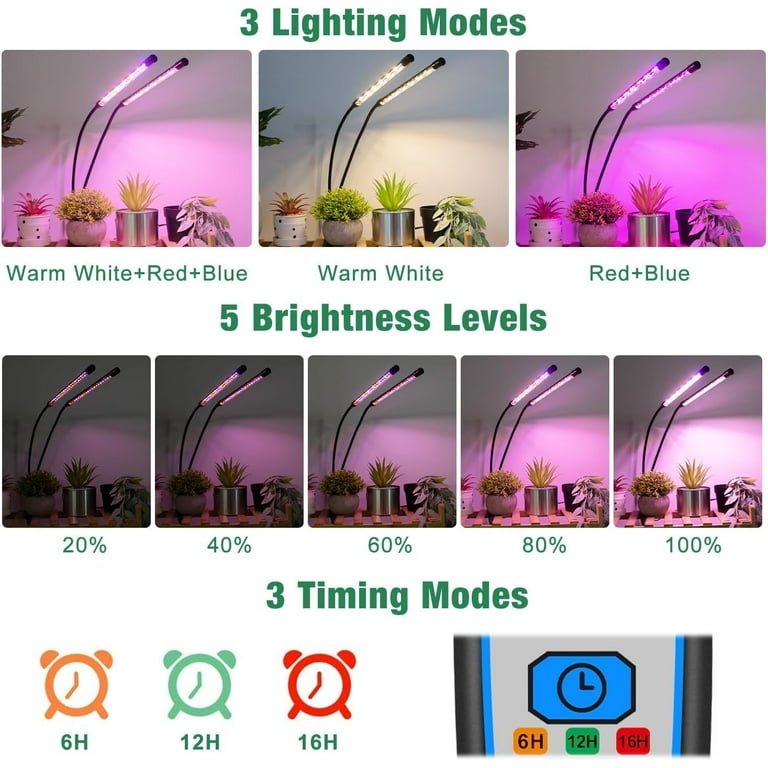Grow Lights for Indoor Plants, 2PCS 2 Heads Full Spectrum Led Grow