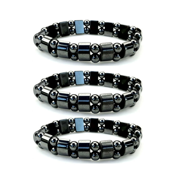 Purple Whale Unisex Men Women Black sleek Hematite Stretch Bracelet - 3 Pieces