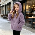 thumbnail image 3 of Atogsazn Kids Girls Fleece Full Zip Jacket Children Sherpa Long Sleeve Hooded Coat Winter Warm Tops Purple 10-11 Years Fashion, 3 of 7