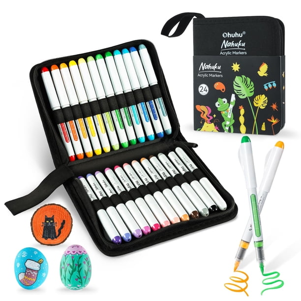 Marcadores de pintura Ohuhu, acrílico, 24 colores, punta de pincel flexible