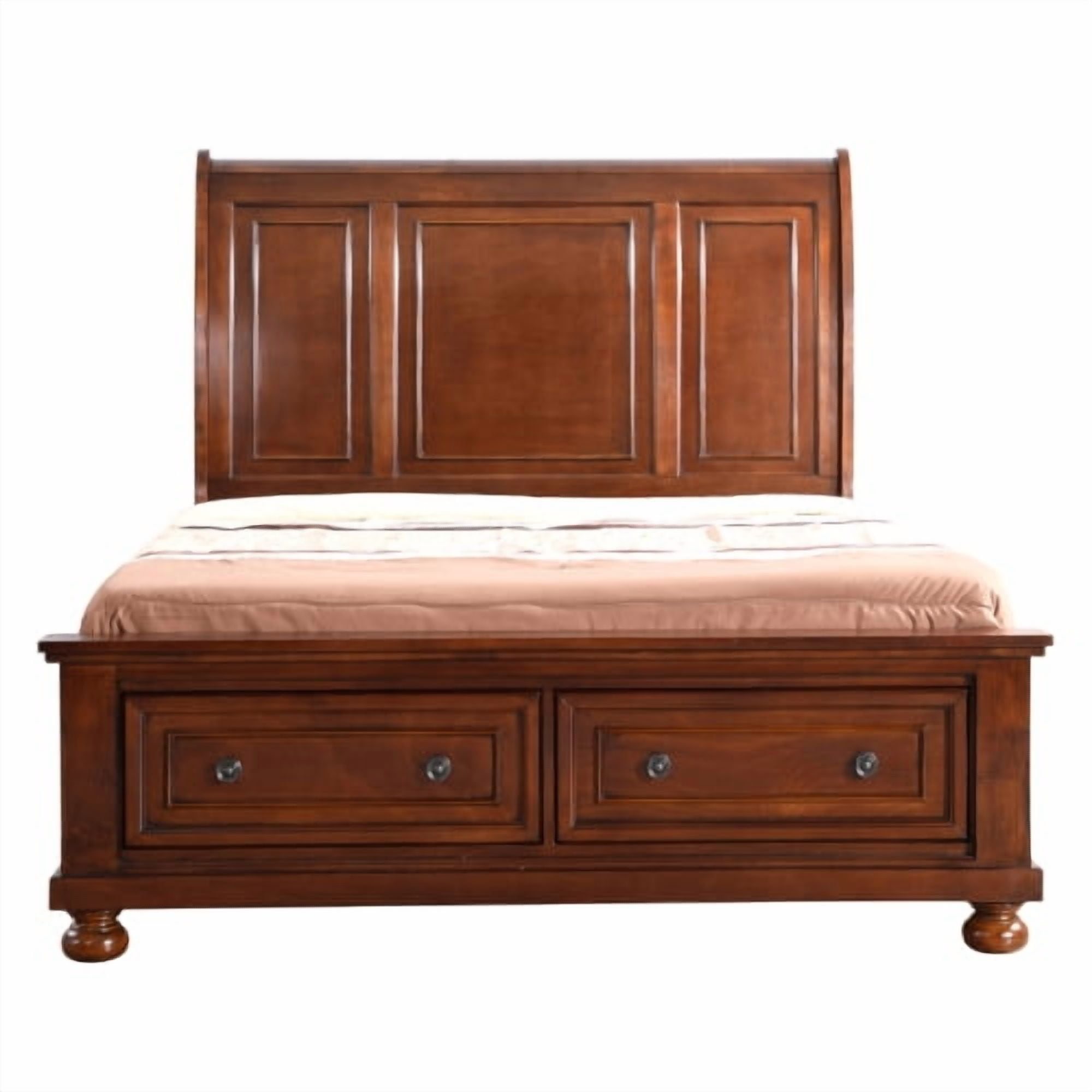 taoruifang Charming Full Bed In Rich Cherry Finish 58"H x 57"W x 92"D Classic Wooden Frame & Sturdy Mattress Support