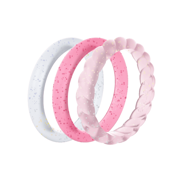 QALO Women's Pink Prism 3 Stack Stackables Silicone Ring – Durable Wedding Bands with Flexible Comfortable Fit – Skin-Friendly and Lightweight Design – Size 08