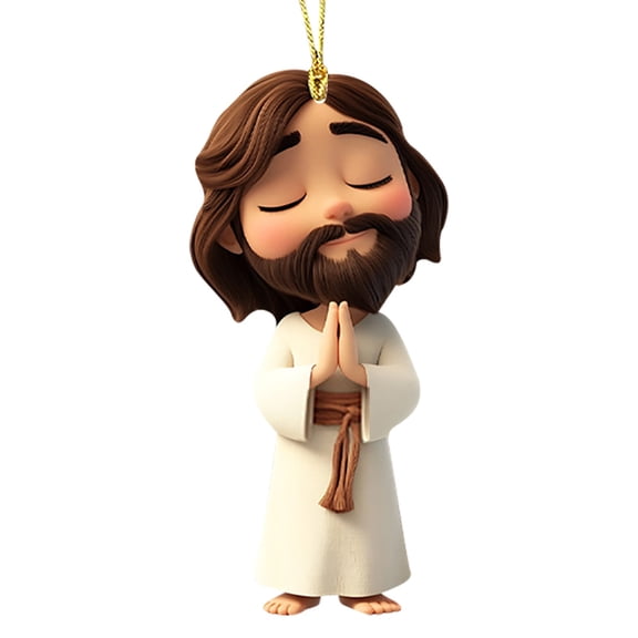 A Jesus Ornament 2D Flat Acrylic Backpack Car Pendant Hanging Decoration Style A for Rearview Mirror Keychain Bag Zipper Christian Faith Religious Gift Idea