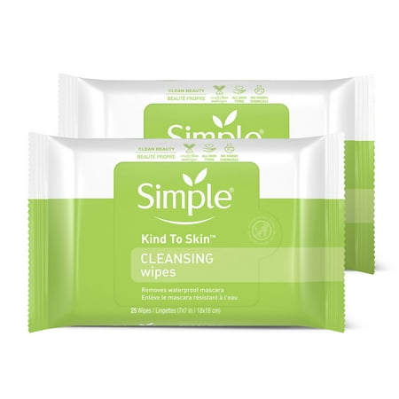 Simple Kind To Skin Facial Wipes Gentle And Effective Makeup Remover Cleansing Free From Color And Dye, Artificial Perfume And Harsh Chemicals 25 Wipes 2 Count