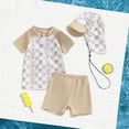 thumbnail image 2 of vigerkar Toddler Baby Boys 3 Pieces Swimsuit Set Swimwear Dinosaur Shark Zipper Bathing Suit UPF 50+ Rash Guards with Hat (Khaki, 12-18 Months), 2 of 4