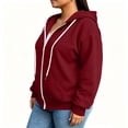 thumbnail image 5 of Axdhxbd Full Zip Hoodie for Women Plus Size Winter Long Sleeve Drawstring Hoodies Sweatshirts Loose Casual Solid Color Sweatshirt Jacket with Pockets Wine L-5XL, 5 of 9
