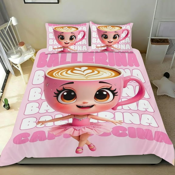 3 Piece Bedding Set For Ballerina Cappuccina Tung Tung Sahur Duvet Cover Sets Comforter Cover Set Cute Super Soft Teens Bedding Set Kids Bedroom Gifts,1 Duvet Cover with 2 Pillowcases Twin